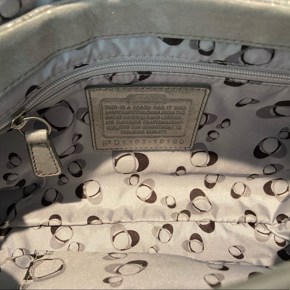 Shimmery Coach Poppy Gray Layla Silver Flap Bag - Picture 8 of 12